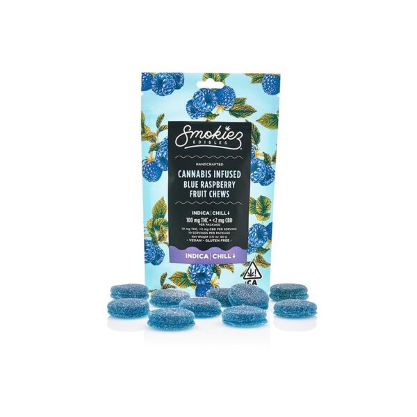 BLUE RASPBERRY INDICA SMOKIEZ GUMMIES 100MG (10 PACK – 10MG EACH PIECE) B1G1